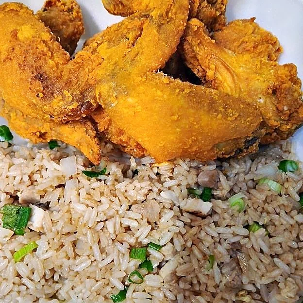 Fried Chicken Wings with Fried Rice - Crispy Wings and Vegetable Fried Rice Combo